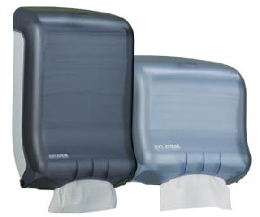 At San Jamar, you'll find various single fold and multifold paper dispensers. Multifold paper dispensers can hold 250 to 750 multifold hand towel, and 150 to 450 C-fold hand towel. They're generally made of plastic or steel. Their height is between 7" and 18", while their width can vary from 10" to 11-3/4", and the depth from 3-7/8" to 6-1/8". Most of them are perfect in any environment.