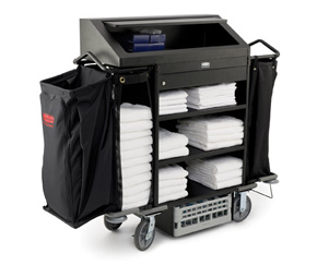 Rubbermaid’s metal housekeeping carts have new expanded capacity, customizable accessories, and ergonomic design that will save time and money. The classic housekeeping carts are a complete system solution for housekeeping in the hospitality industry.