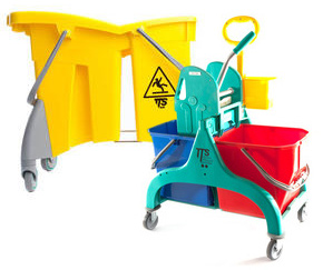 Here the divided buckets and side press wingers from Atlas Graham Furgale. Theses combo systems allows to save times, effort and chemical solutions. These industrial cleaning buckets and wringers are designed to kept wash and rinse water separated to reduce times between each water change.