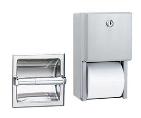 Les distributeurs de papier hygiénique réguliers fabriqués par Bobrick sont généralement faits d'acier inoxydable avec une surface polie et brillante ou une finition satinée, en plus du méchanisme de distribution lui aussi en acier inoxydable. Certains autres sont faits de plastique ABS, d'aluminium ou de polyester. La plupart de  ces distributeurs possèdent une serrure à gorges. Certains peuvent contenir deux rouleaux ayant chacun un diamètre pouvant varier entre 5-1/8" et 6".