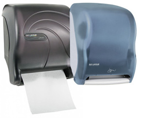 Various hand towel dispensers are among San Jamar company's list. More precisely, you will find Smart Essence, Tear-N-Dry, Element, Integra dispensers and more. Hand towel dispensers work in eletronical mode (sensor) or mechanical mode, besides avoiding direct contact, what will help to stop bacterias and germs spread.