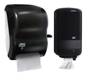 Les distributeurs pour essuie-mains en rouleau de Tork permettent d'avoir une variété qui aidera le client pour pouvoir faire un meilleur choix. Le mode de distribution à levier, le modèle avec poussoir avant, le modèle automatique, le modèle de débit par